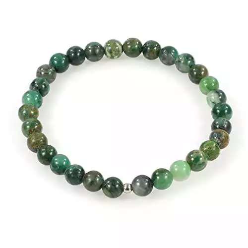 Bracelet extensible en perles rondes simples en jade africain naturel avec boule en argent sterling 925, cadeau à la mode pour elle lui