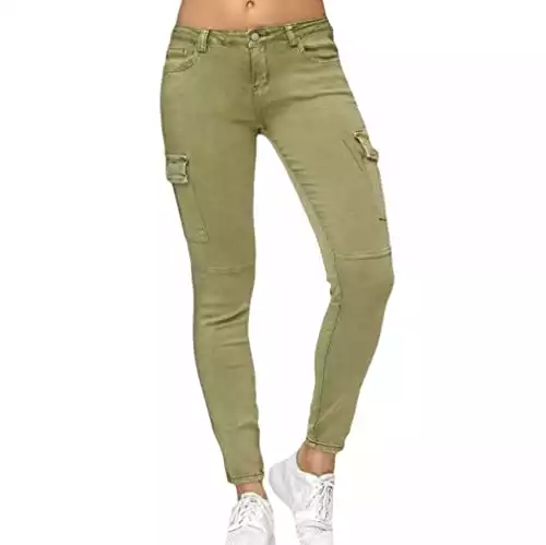 Femme Jeans - Cargo Denim Pantalons Multi-Poche Stretch Denim Pantalon Taille mi-Haute Skinny Crayon Pantalon Kaki/Vert/Gris Foncé/Bleu/Noir S M L XL 2XL 3XL