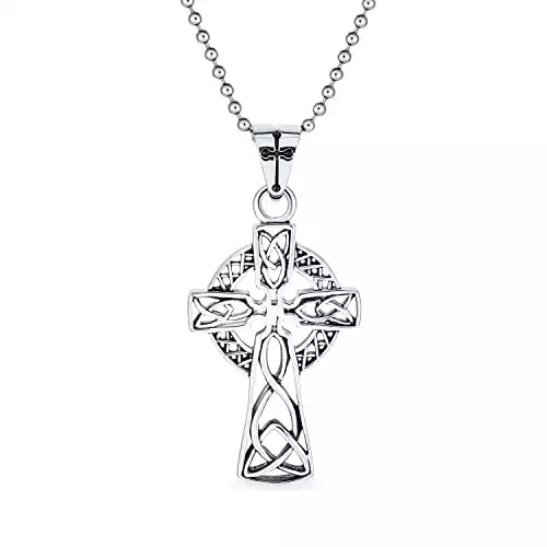 Bling Jewelry Viking Irlandais Collier Croix Celtique pour Femme Homme Ton Argent Oxydé en Acier Inoxydable Chaîne Boule 20
