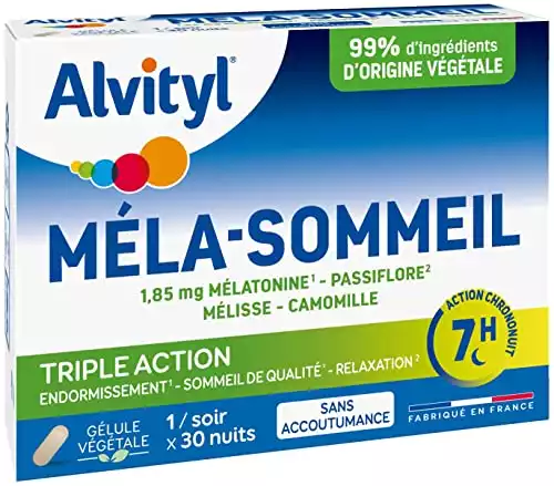 Alvityl - Gélules Méla-Sommeil - Mélatonine+3 plantes+vitamine B6 - Triple action sur le sommeil et la relaxation - 30 gélules