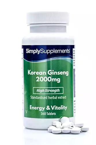 Ginseng Coréen Panax 2000mg | 360 Comprimés |Adapté aux Végétaliens |Jusqu’à 1 an de Bienfaits |SimplySupplements
