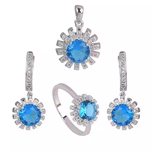 Ensemble de bijoux topazes bleus Incroyable 3 pièces collier de pierres précieuses de topaze bleue