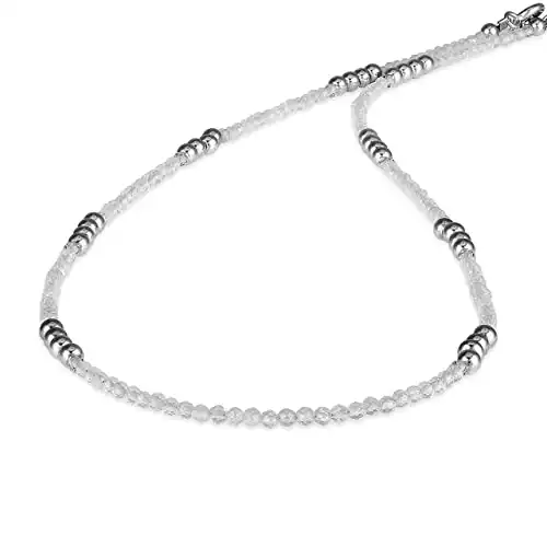 NirvanaIN- Collier de perles rondes facettées avec topaze blanche et perles de 2 mm pour femme