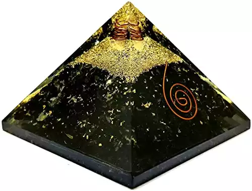 Real Crystal Pyramides d'orgonite - Cristaux métaphysiques de tourmaline noire (70-80mm) avec guide des chakras