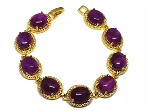 yigedan Bracelet de perles rondes en sugilite violette naturelle plaqué or 18 kg