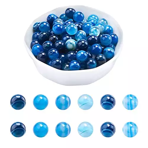 arricraft 2 rangées de 94 Perles Rondes en Agate Naturelle rayée, 8 mm, Bleu Ciel, pour la Fabrication de Bijoux, Trou : 1 mm