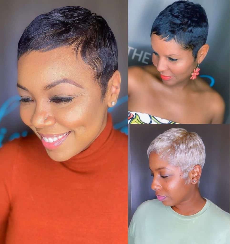 Three pictures of a woman with short hair: confident, stylish, and modern.