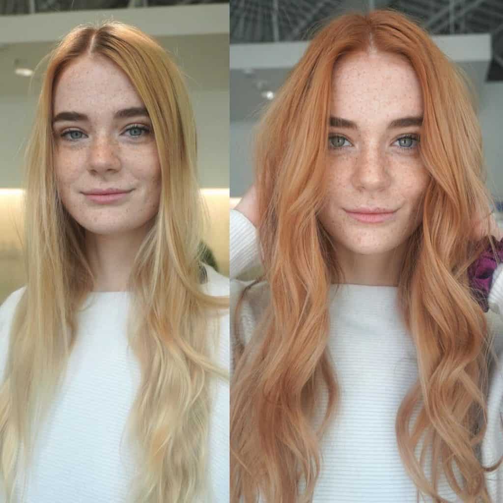 before after blonde ginger strawberry