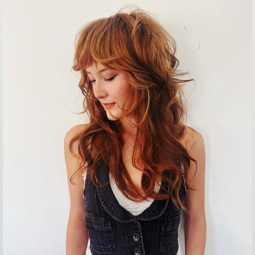 grl with ginger shag wolf cut long messy wavy