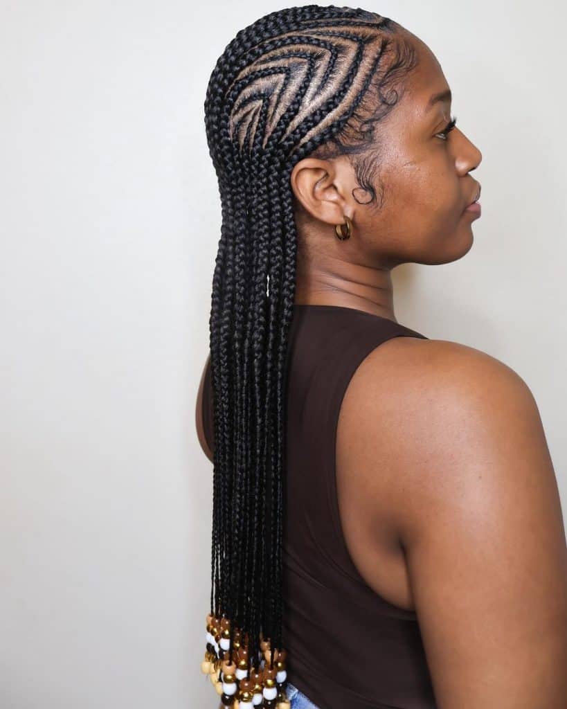 long black fulani braids with beads on the ends