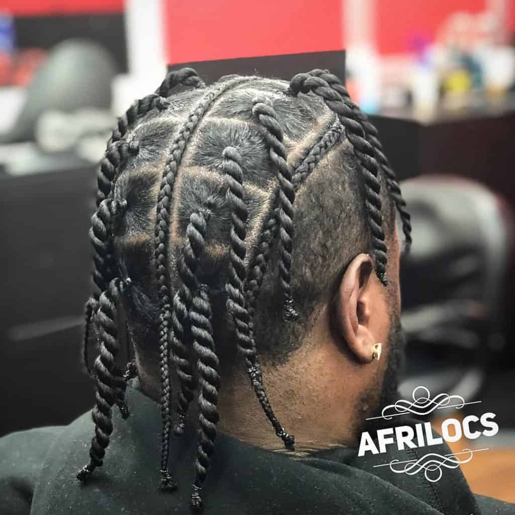combination twist and afro cornrow braids man