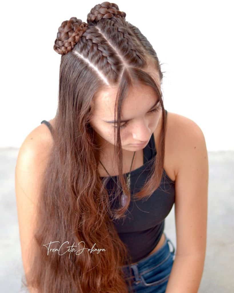 SUPER EASY SCHOOL STYLEDouble French Braid with little buns as half u