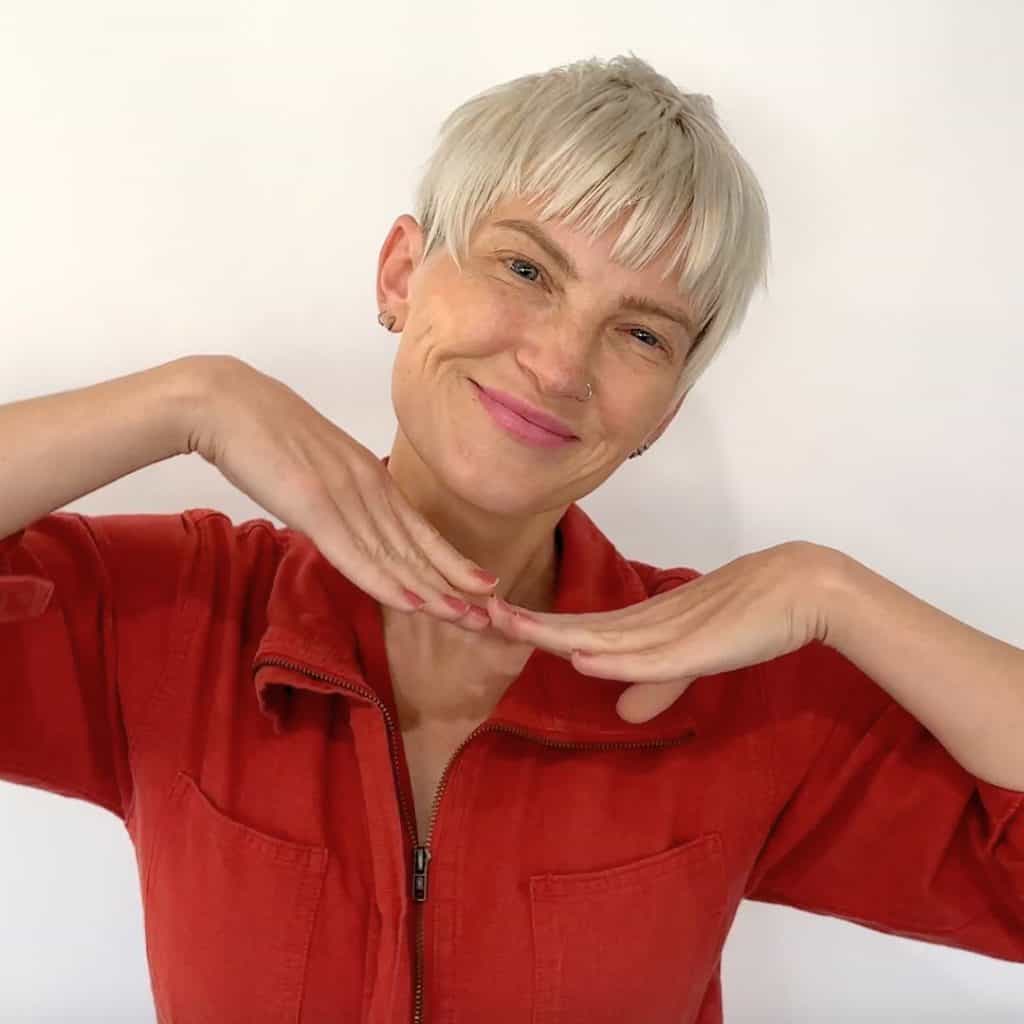 blonde irregular bowl cut haircut