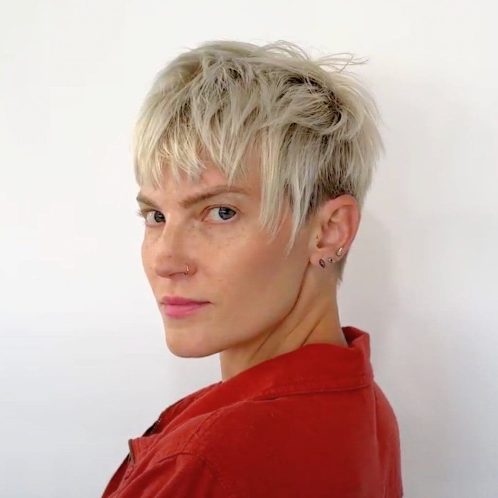 blonde irregular bowl cut haircut