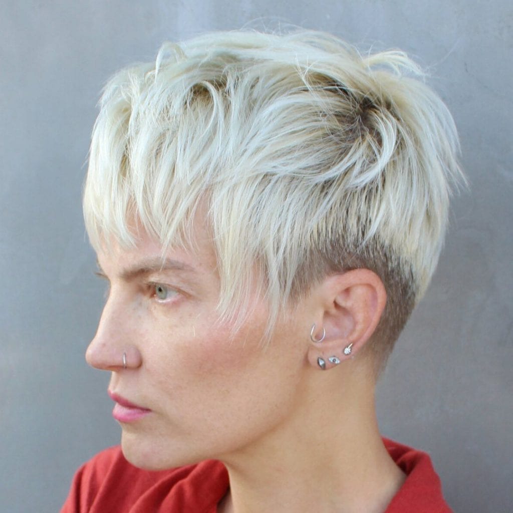 blonde irregular bowl cut haircut