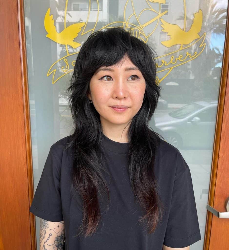 razor cut layered and fresh bangs styled with @kevin.murphy products .#cutsbyrasa #freebirdslbc #razorcut #layers #bangs #longbeachhair #longbeachsalon #longbeachhairstylist #shag #shaghaircut