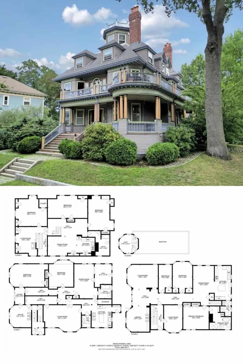 11-Bedroom Gothic-Revival Style Three-Story Mansion (6,900 Sq. Ft. Floor Plan)