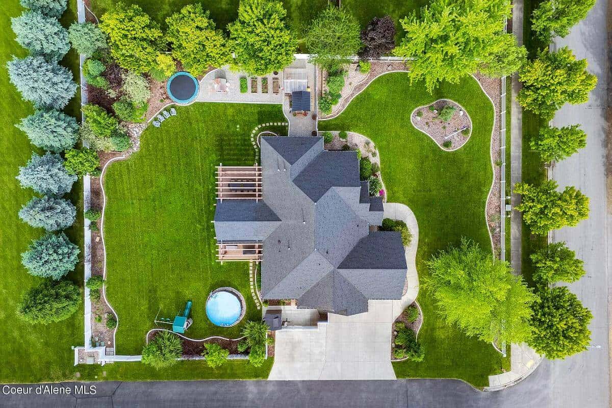 Overhead view of the single-story craftsman home.