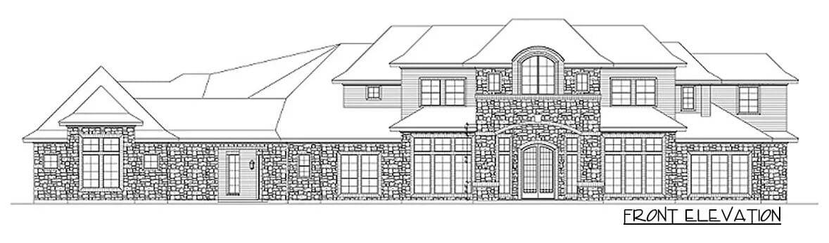 Front elevation sketch of the 6-bedroom grand hill country home.