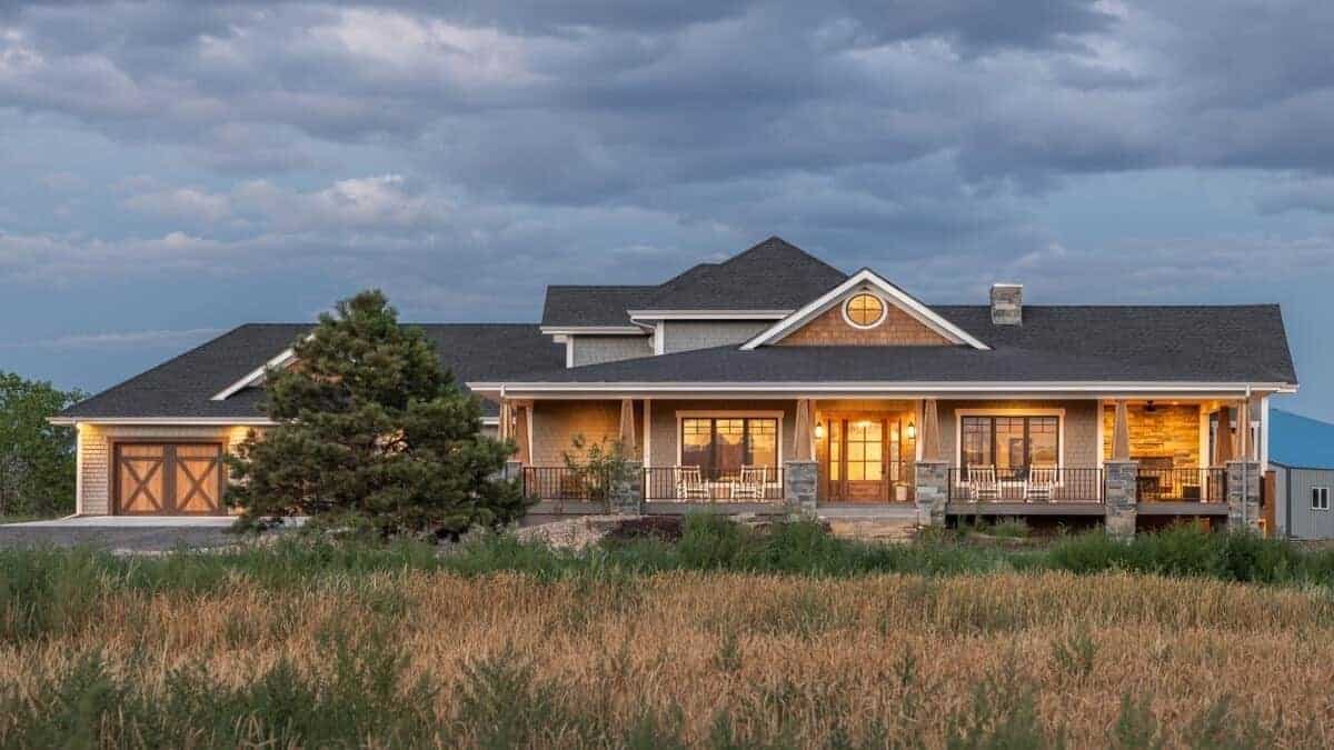 Two-Story Mountain 5-Bedroom Farmhouse with Loft, Wraparound Porch, and Basement Expansion