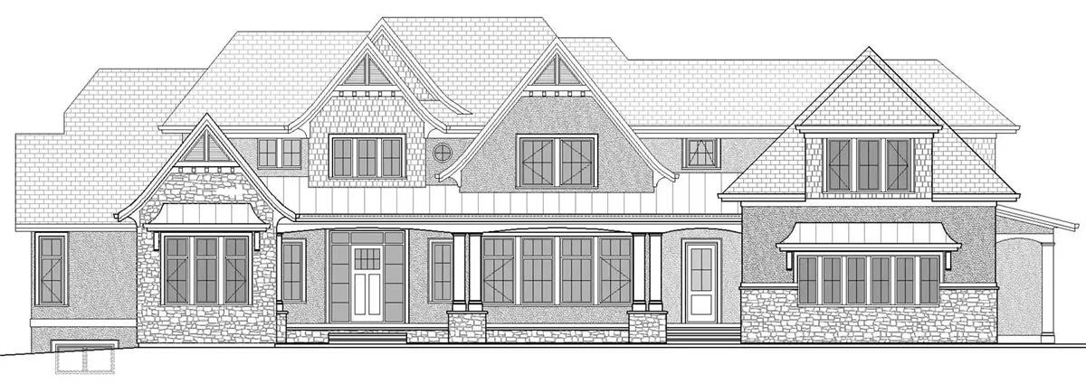 Front elevation sketch of the two-story craftsman style 4-bedroom Tribeca home.