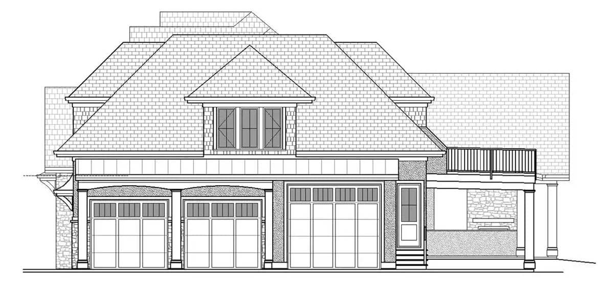 Right elevation sketch of the two-story craftsman style 4-bedroom Tribeca home.