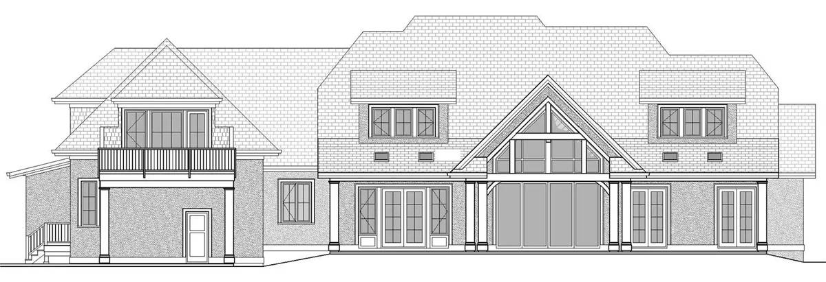 Rear elevation sketch of the two-story craftsman style 4-bedroom Tribeca home.