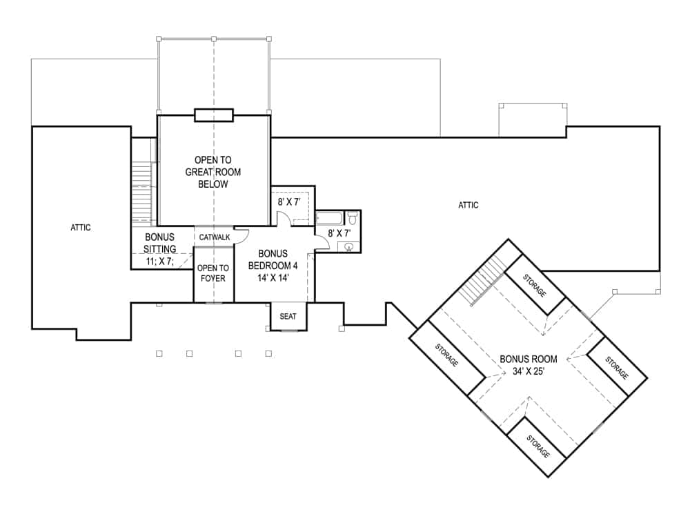 Optional second level floor plan with another bedroom suite, sitting area, and a large bonus room sitting above the garage.