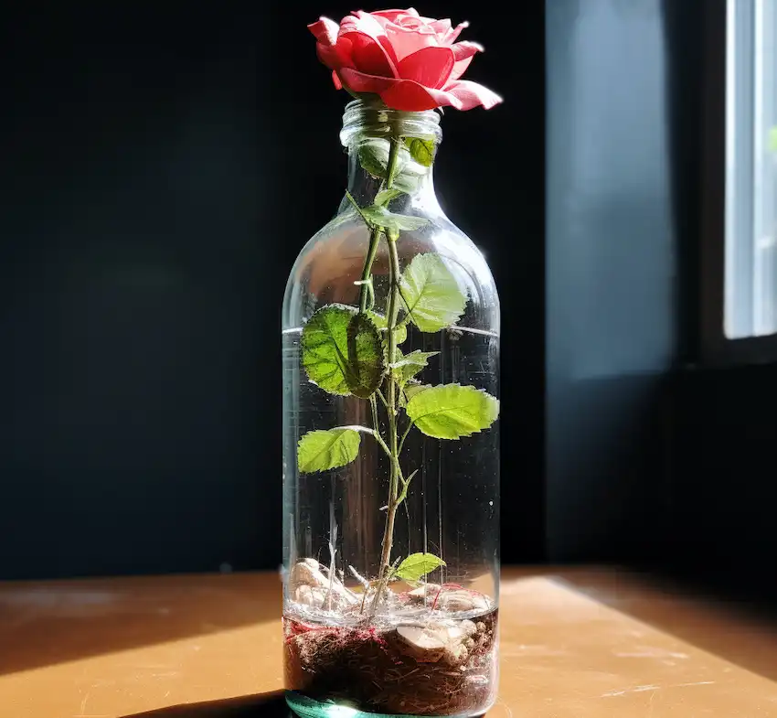 rose in plastic bottle