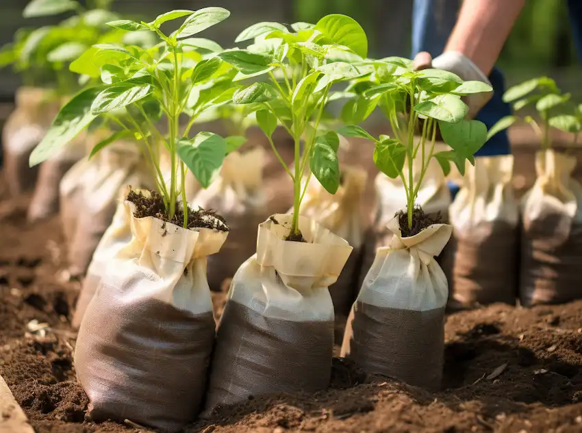 sweet potato in soil bags